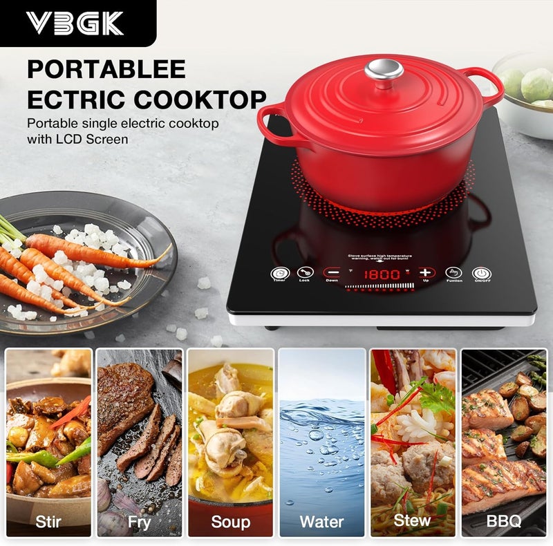 Bgk Single Burner Electric Cooktop,110V 1800W Electric Stove Top with LED Touch Control,Single electric burner 9 Power Levels, 4 hTimer, Safety Lock,Overheat protection - Image 4